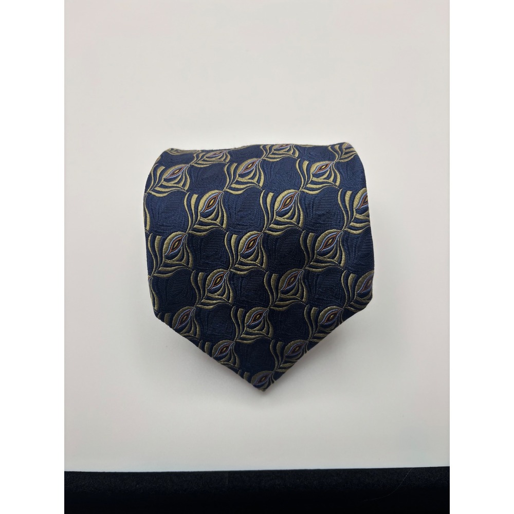 Robert Talbott Best of Class Nordstrom Silk Tie Navy Blue Gold Geometric Pattern